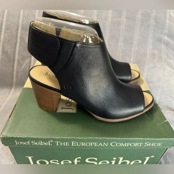 Josef Seibel Bonnie 09 Peep Toe Leather Black Booties EU 37 US 6 to 6.5 - Picture 3 of 11
